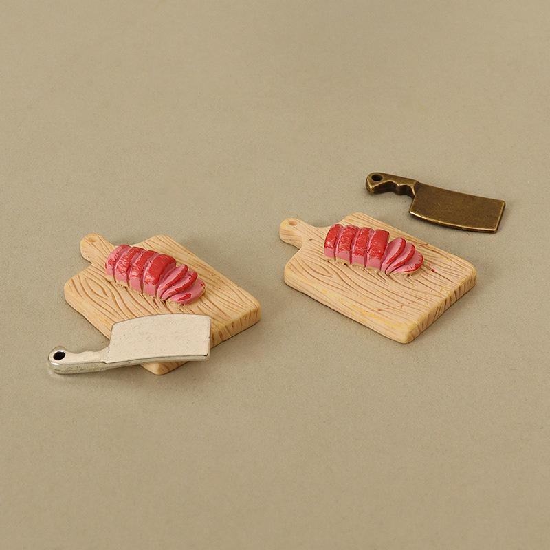 1 Set 1:12 Dollhouse Miniature Cookware Kitchen Knife Set Beefsteak Cutting Board Model for Doll House Kitchen Decor Toy