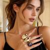 Pomegranate Printing Vintage Metal Geometric Ring Pastoral Flower Heart Ring Jewelry