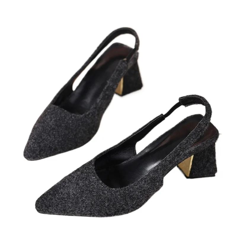 Fashion 2025 Fashion Women's High Heels Pointed Toe Shallow Chunky Heels Dress Pumps Slip on Brand Plus Size Concise Slingbacks Sandals