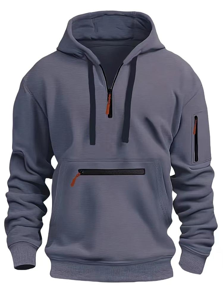 Men's Casual Zip-Up Hoodie with Kangaroo Pocket - Thick, Warm Polyester Blend for Fall and Winter, Oversized Hoodie