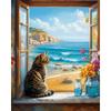Ölgemälde-Paket DIY Malen nach Zahlen Basteln für Erwachsene Fenster Katzen Bild Ausmalen Nummer Zeichnung auf Leinwand Heimdekoration