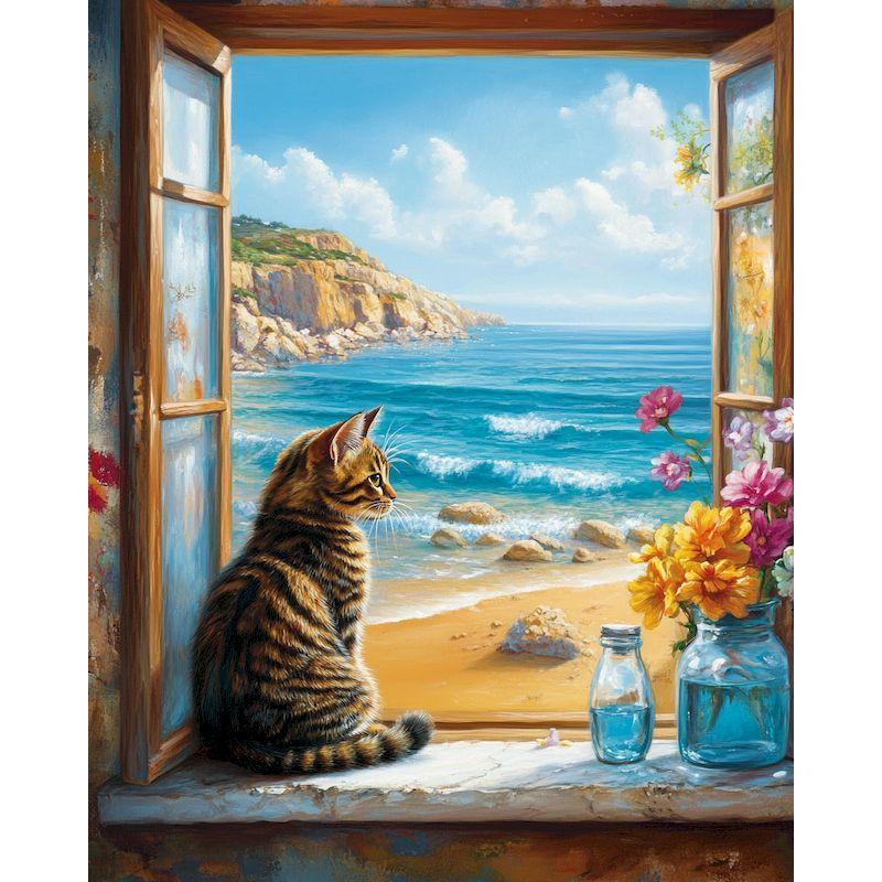 Ölgemälde-Paket DIY Malen nach Zahlen Basteln für Erwachsene Fenster Katzen Bild Ausmalen Nummer Zeichnung auf Leinwand Heimdekoration