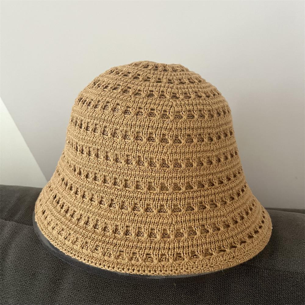 Knitted Bucket Hat Women's Spring and Autumn New Double-sided Can Wear Hollow Bucket Hat Solid Color Plain Face Washbasin Hat