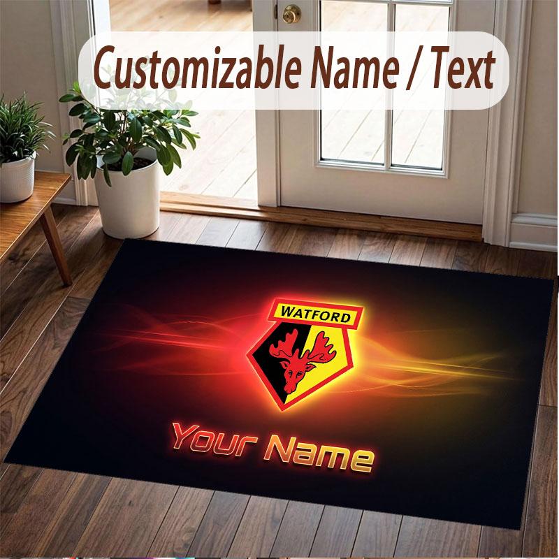 Custom Rug Watford FC Pattern Print Name Text Soft Non‑Slip Floor Carpet for Home Indoor Decoration