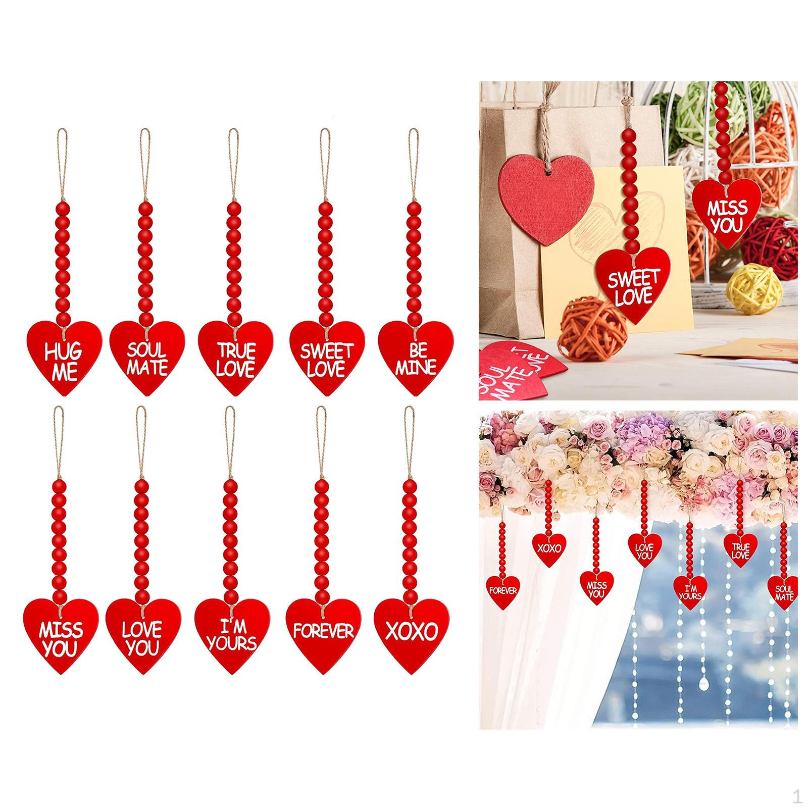 

10Pcs Bead Garland with Heart Tassel, Rustic Wooden Decor Farmhouse Beads Wall Hanging Decor,