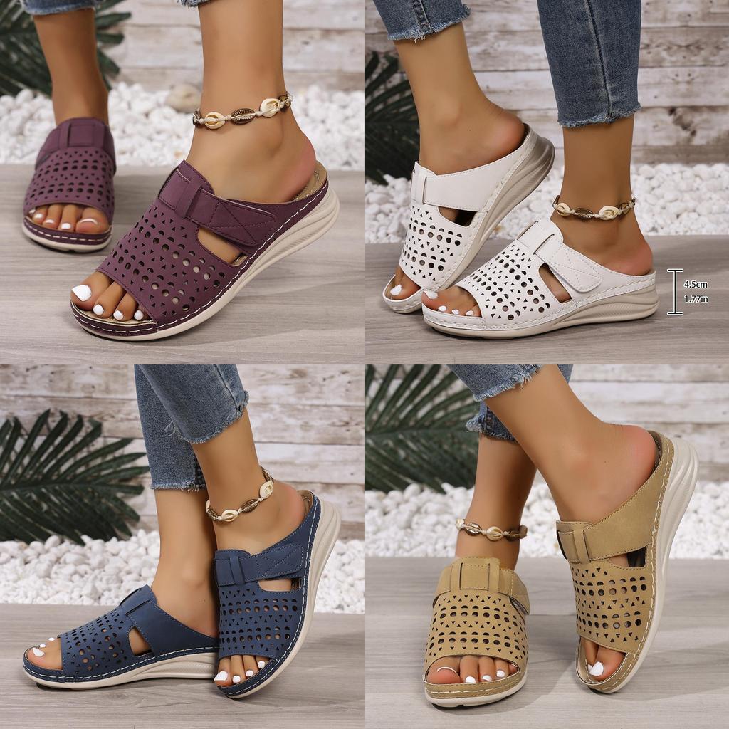 Summer Open Toe Flat Sandals For Women With Thick Sole And Pu Material