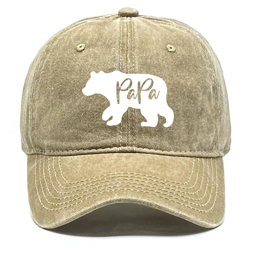 PaPa" Bear Print Snapback Baseball Cap, Father's Day Woman's Cap Sporting Non-Stretch Fabric Sun Protection Headwear Adjustable Sun Hat