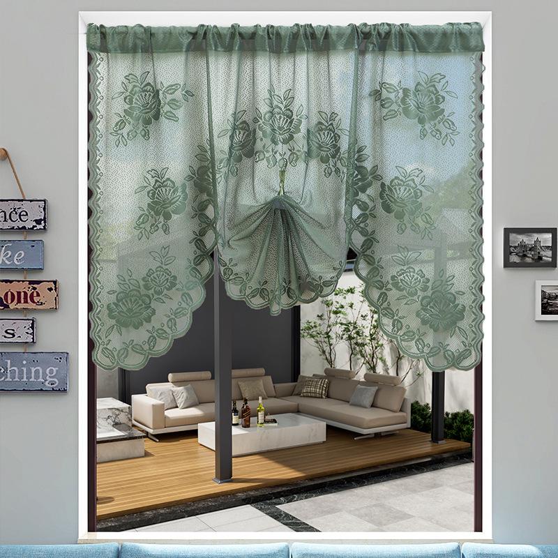 American Green Linen Lace Sheer Curtain - French Double Layer Partition Curtain