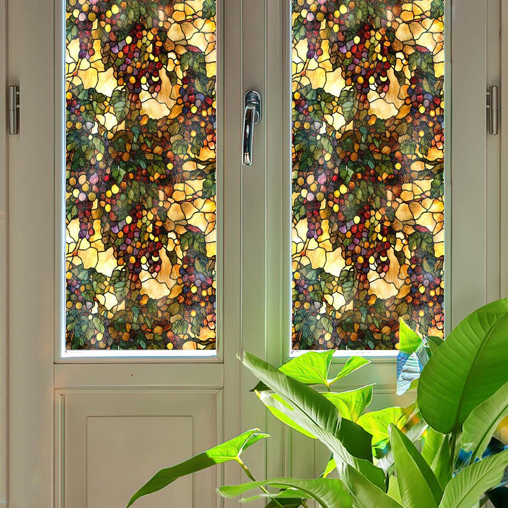 Double-sided Colored Window Privacy Film, Stained Glass Decorative Static Cling, Removable Laser Sun Blocking Vinyl Covering