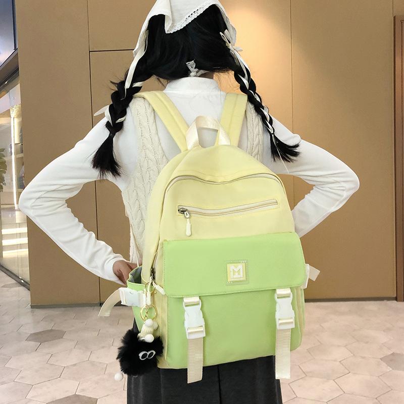 Student Block Color Schoolbag Women's College Style Backpack Large Capacity Backpack