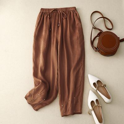 Vintage Linen Harem Pants Loose Slimming Versatile Cotton Linen Casual Pants for Middle - Aged Moms Nine - Tenths Women's Pants