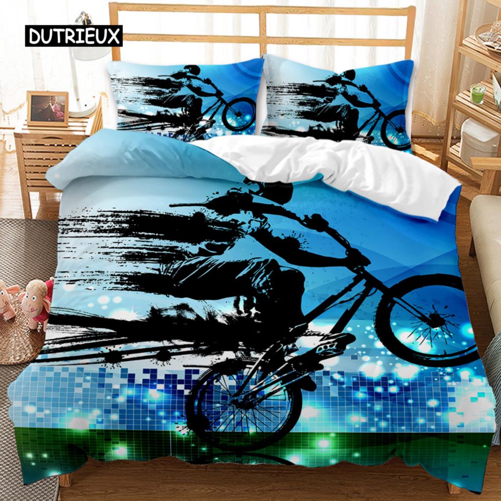 Motorcycle Duvet Cover Set Motocross Racing Bedding Dirt Bike Extreme Sports for Men Teens Boys Kids Polyester Comforter Cover