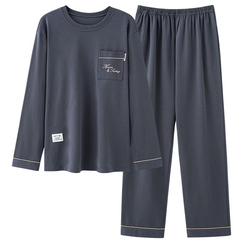 Męski bawełniany zestaw piżamowy z długim rękawem - Casualowy, luźny krój, plus size, styl koreański na jesień i wiosnę