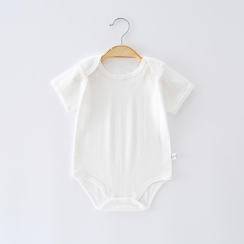 Solid Color Baby Cotton Mesh Romper With Short Sleeves For Spring Summer Infants