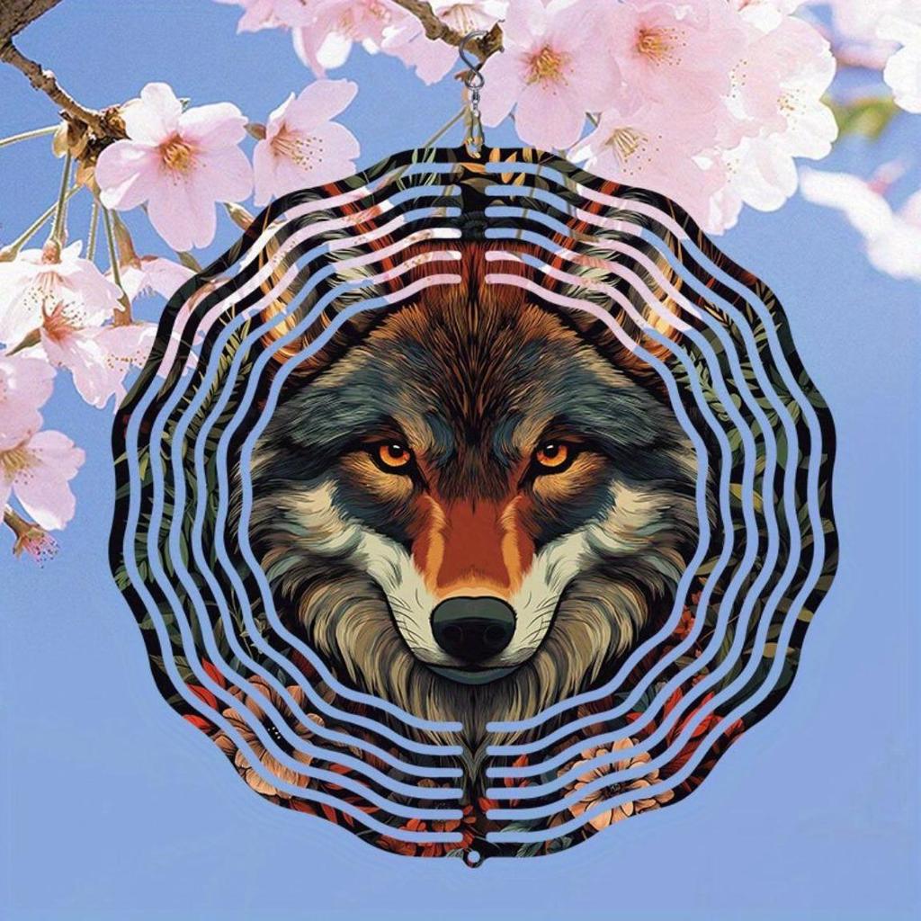 Rose Red Wolf Design 2D Metal Wind Chime Outdoor Hanging Decor for Garden Yard Home Wedding Birthday Christmas Gift