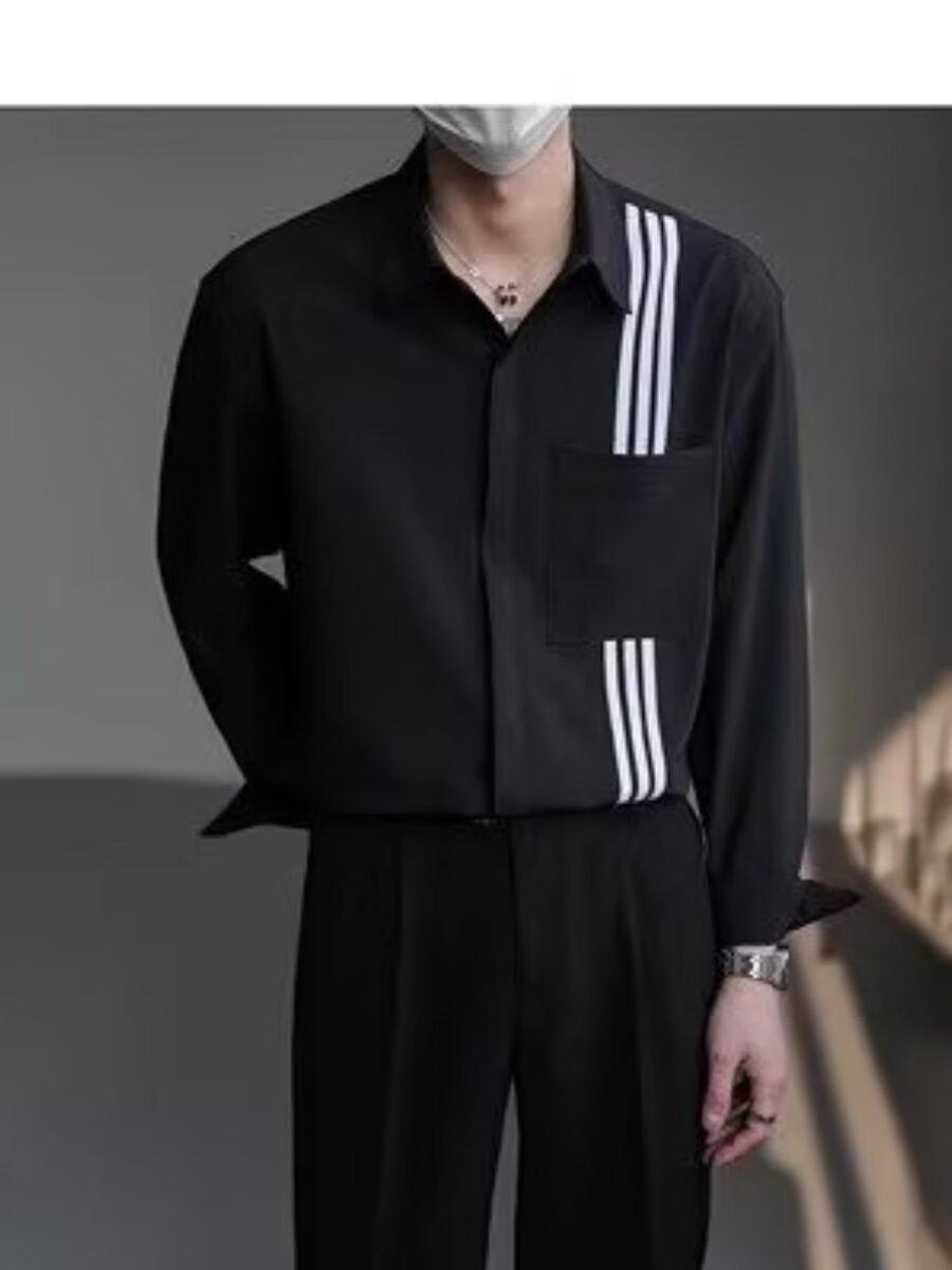 

2023 Мужская осенняя трендовая повседневная рубашка с длинным рукавом в стиле Харадзюку XXL чёрный