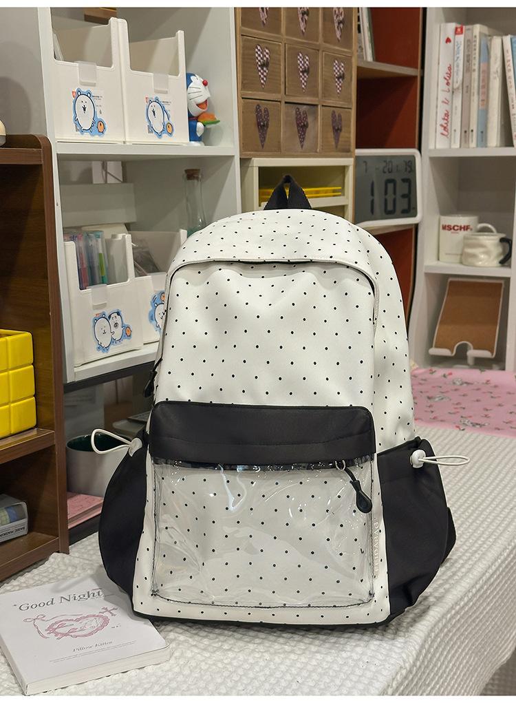 Schoolbag Sakura Milk Fu Polka Dot Weaving Korean Low Saturation Gentle Sense Campus Commuter Versatile Backpack
