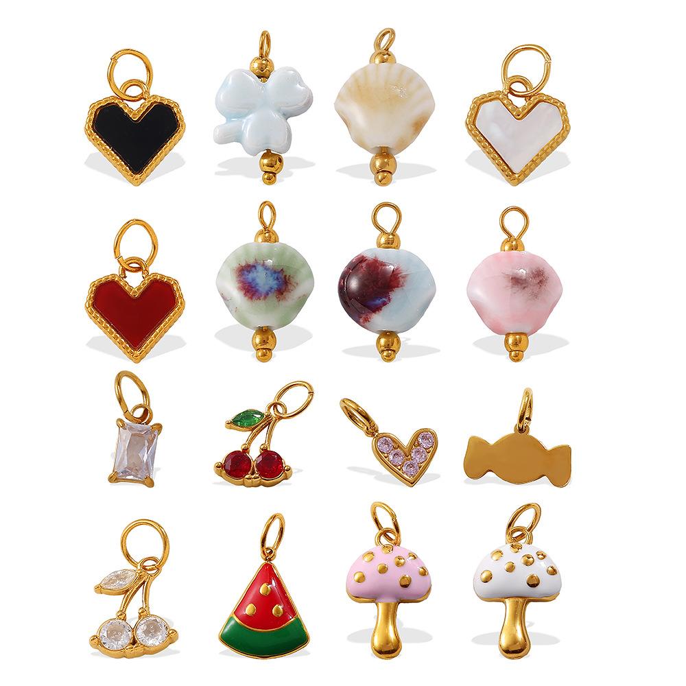 Beach Vacation Diy Oil Dripping Ceramic Fish Pendant Stainless Steel Gold Plated Cute Accessories
