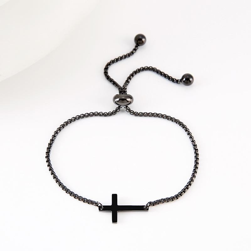 Pearl Chain Cross Stainless Steel Bracelet - European & American Style, Simple Lucky Cross Design.