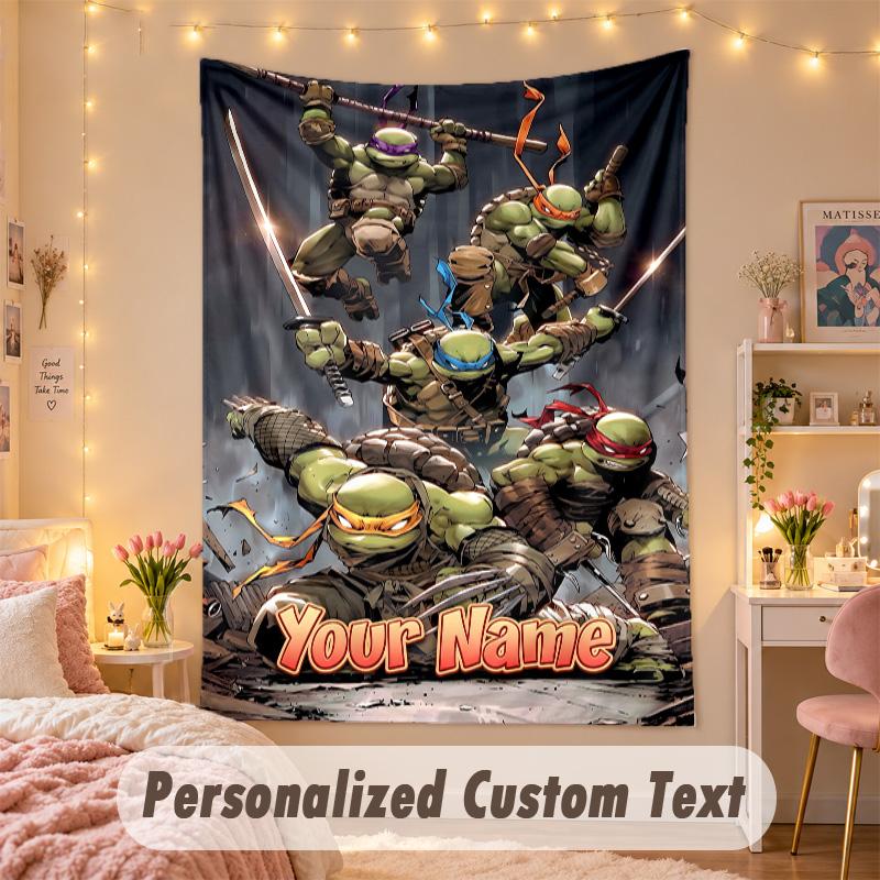 Custom Personalized Tapestry,Teenage Mutant Ninja Turtles Print Custom Name Text Wall Art Hanging for Bedroom