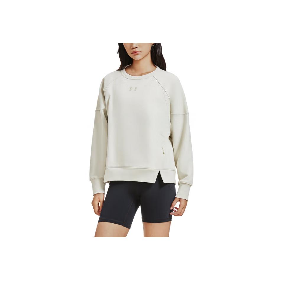 Under Armour Elevated Solid Color Crew Neck Pullover Training Sweatshirt Women sweatshirt Dusty-Pink Gray 1388056-273