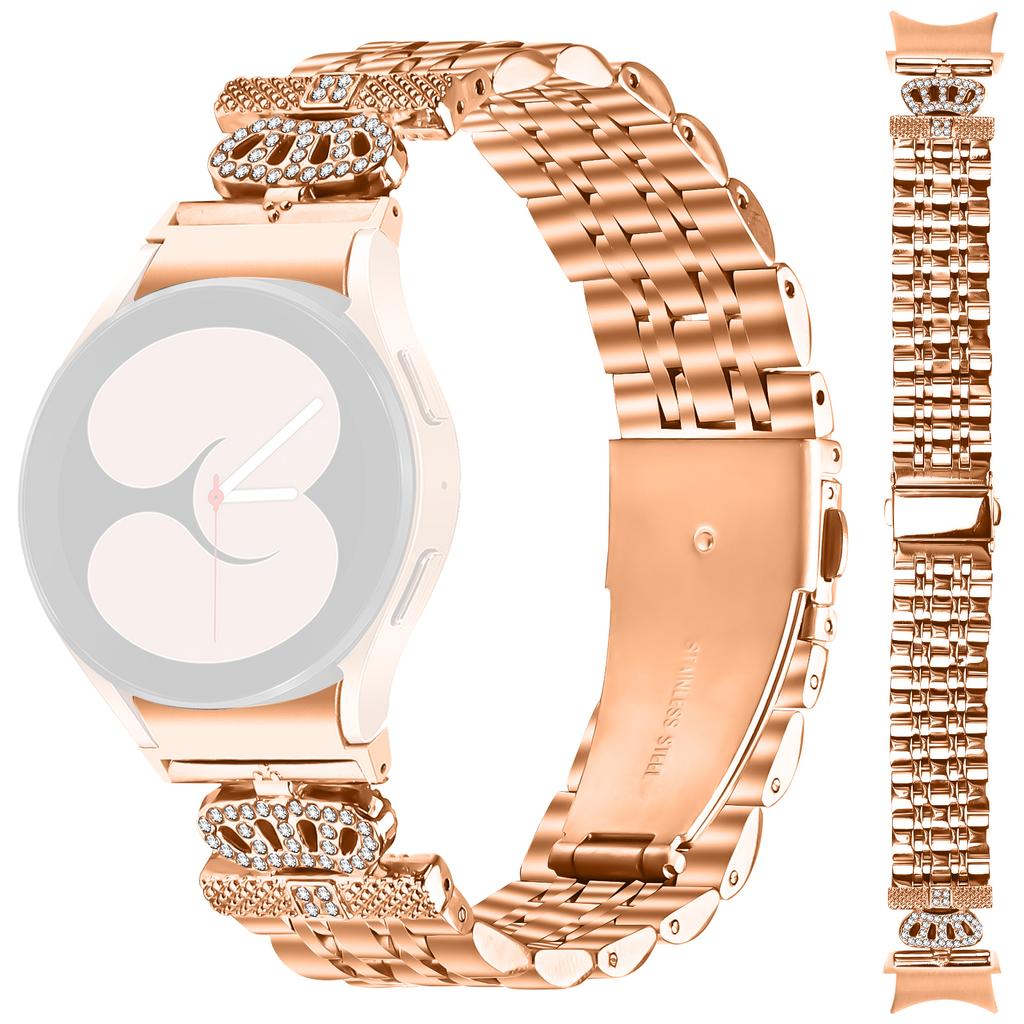 Watch Band with Connector For Samsung Galaxy Watch7 44mm/40mm 7-Bead Rhinestone Crown Stainless Steel Strap