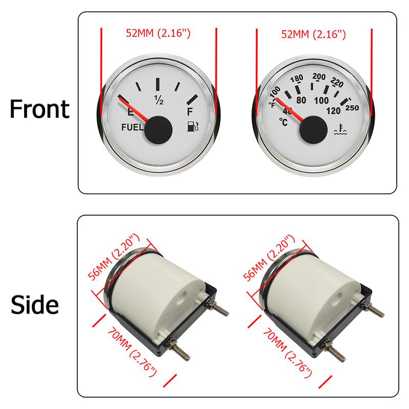 ELING 4 Gauge Set 52mm 40-120℃ Water Temp 0-10Bar Oil Pressure Fuel Level 8-16V Voltmeter with Red Backlight for Marine Car