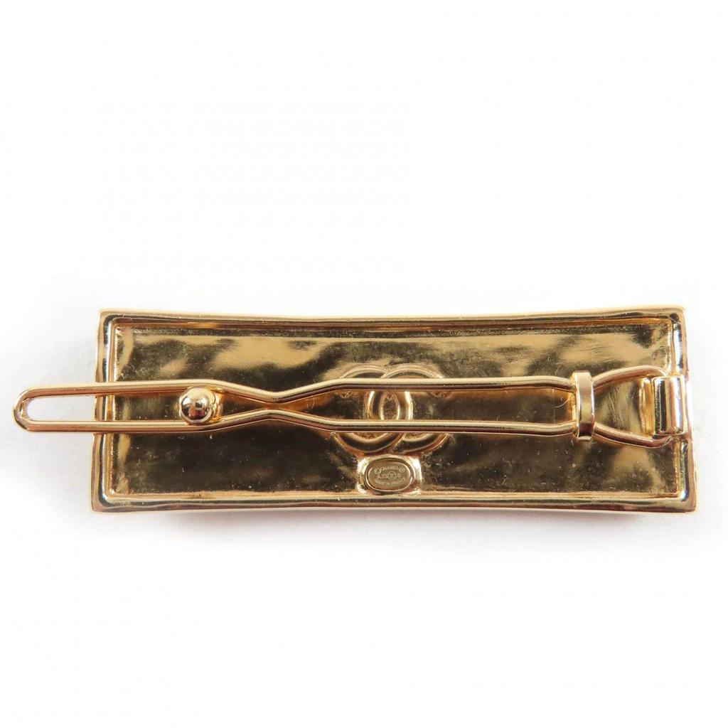 Used Excellent Condition CHANEL Chanel A23S ABA781 Leather Metal Logo Design Hair Clip Barrette Hair Accessory Black Gold With Box Made In France
