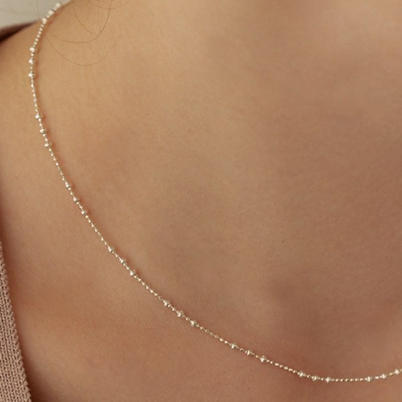 

Lewe [6mm+10mm Pearl Earrings Free] Shining Cutting Ball Necklace Silver