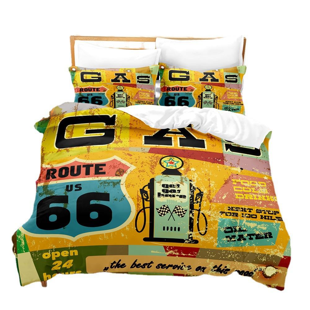 Home Textile Route66 Quilt Cover 3D Digital Printing Three-Piece Set