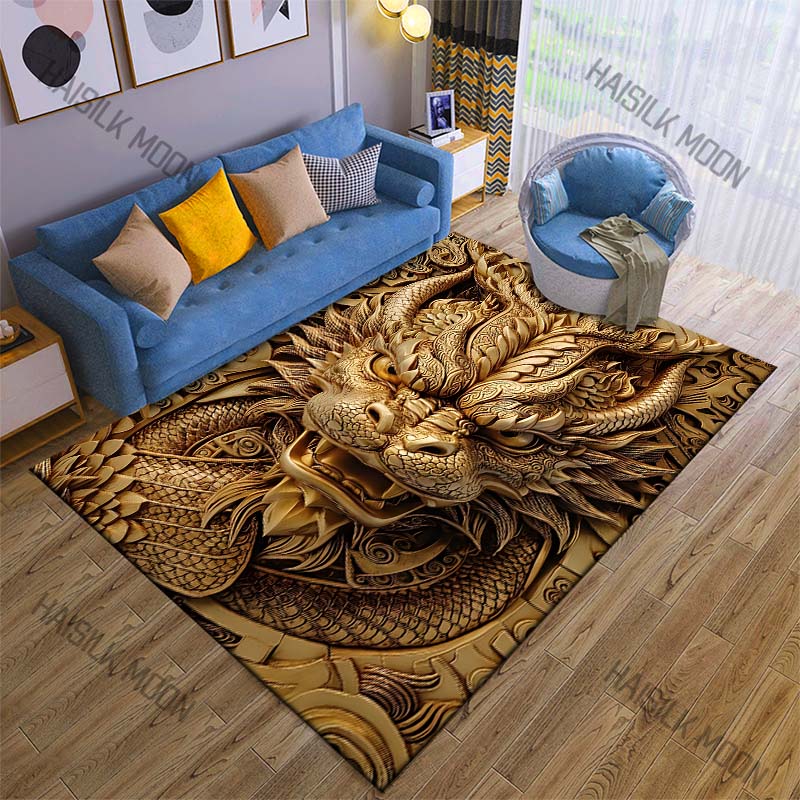 Oriental Dragon Head Print Cartoon Carpet Rug for Living Room Bedroom Sofa Decor Kids Play Home Area Rug Non-slip Mat