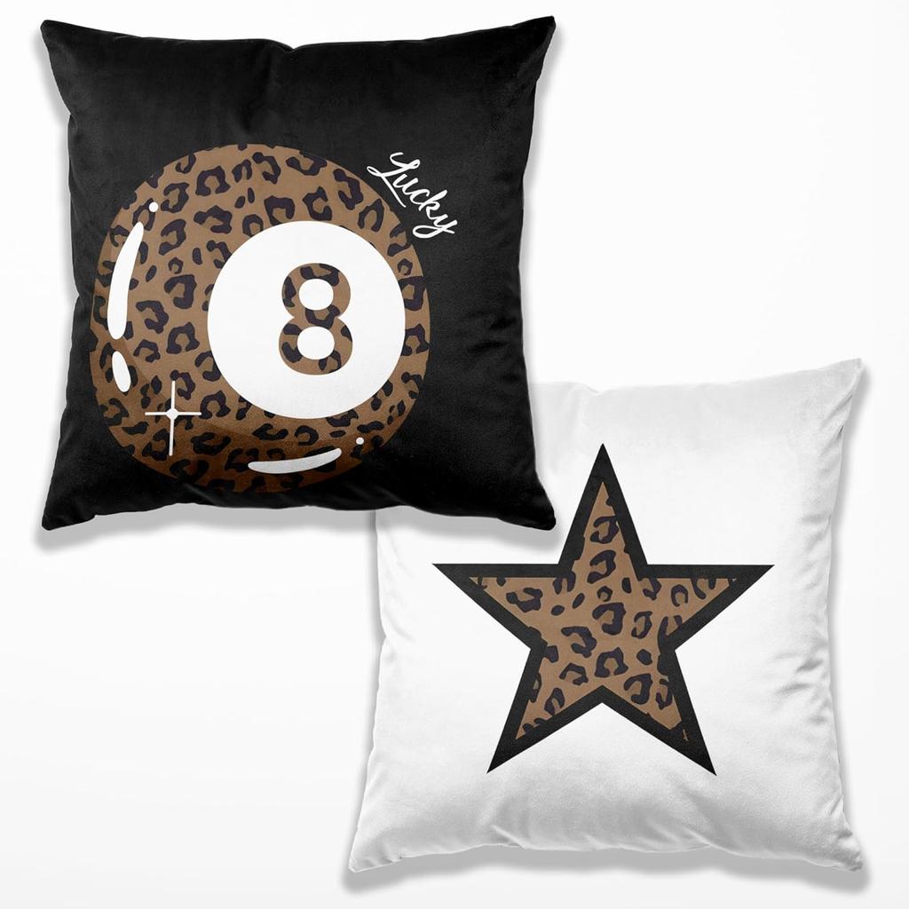 Preppy Star Lucky 8 Ball Cheetah Leopard Print Room Decor Pillow Cover 18x18 Set of 2,Leopard Gifts for Women,Cheetah Print Gifts,Coquette Pillow