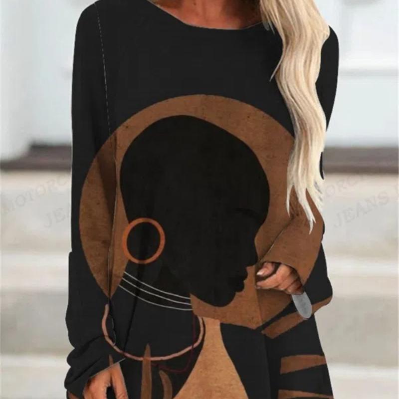 

Африканская женская футболка, женская модная футболка, женские топы, футболки с круглым вырезом и длинным рукавом для девочек 6XL