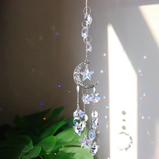 Moon Sun Catcher Prismatic Rainbow Maker Pentagram Beaded Sunlight Catcher Window Hanging Ornament for Bedroom Garden Decor
