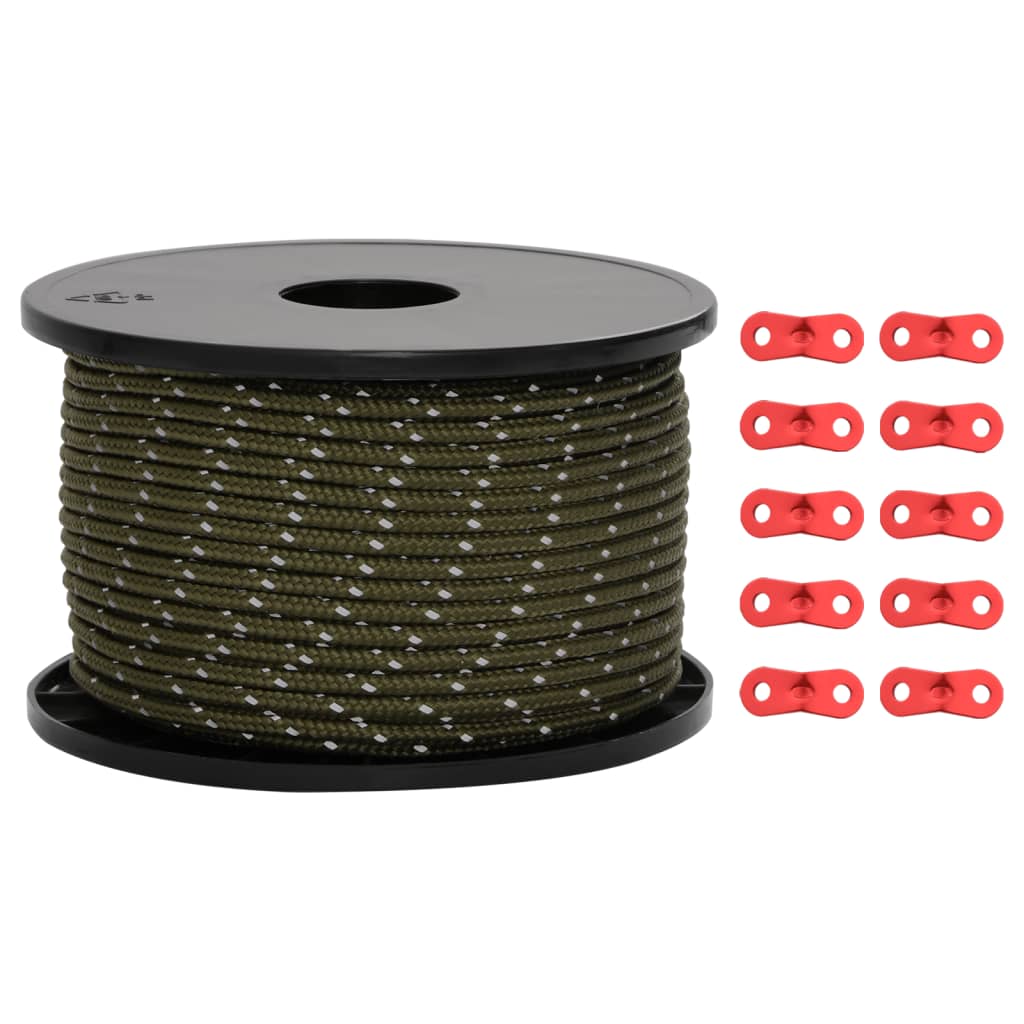 Reflective Tent Guy Line with Rope Tensioners 50 m 5 mm