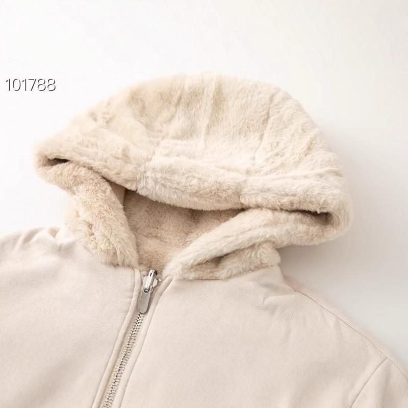 Damen Wendbare Kunstwildlederjacke Kurz Fleecegefüttert Polokragen Puffärmel Frischer Süßer Stil