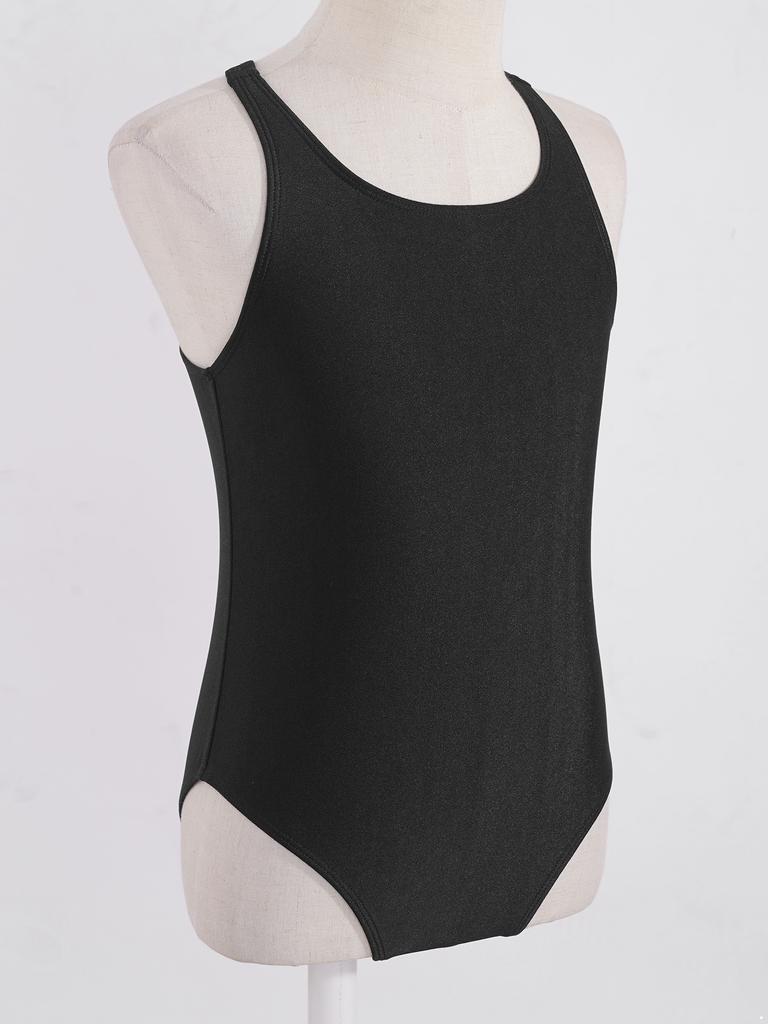 Kids Girls Sleeveless Racer Back Leotard Swimsuit with Keyhole Design Stretchy Monokini for Beach Bathing