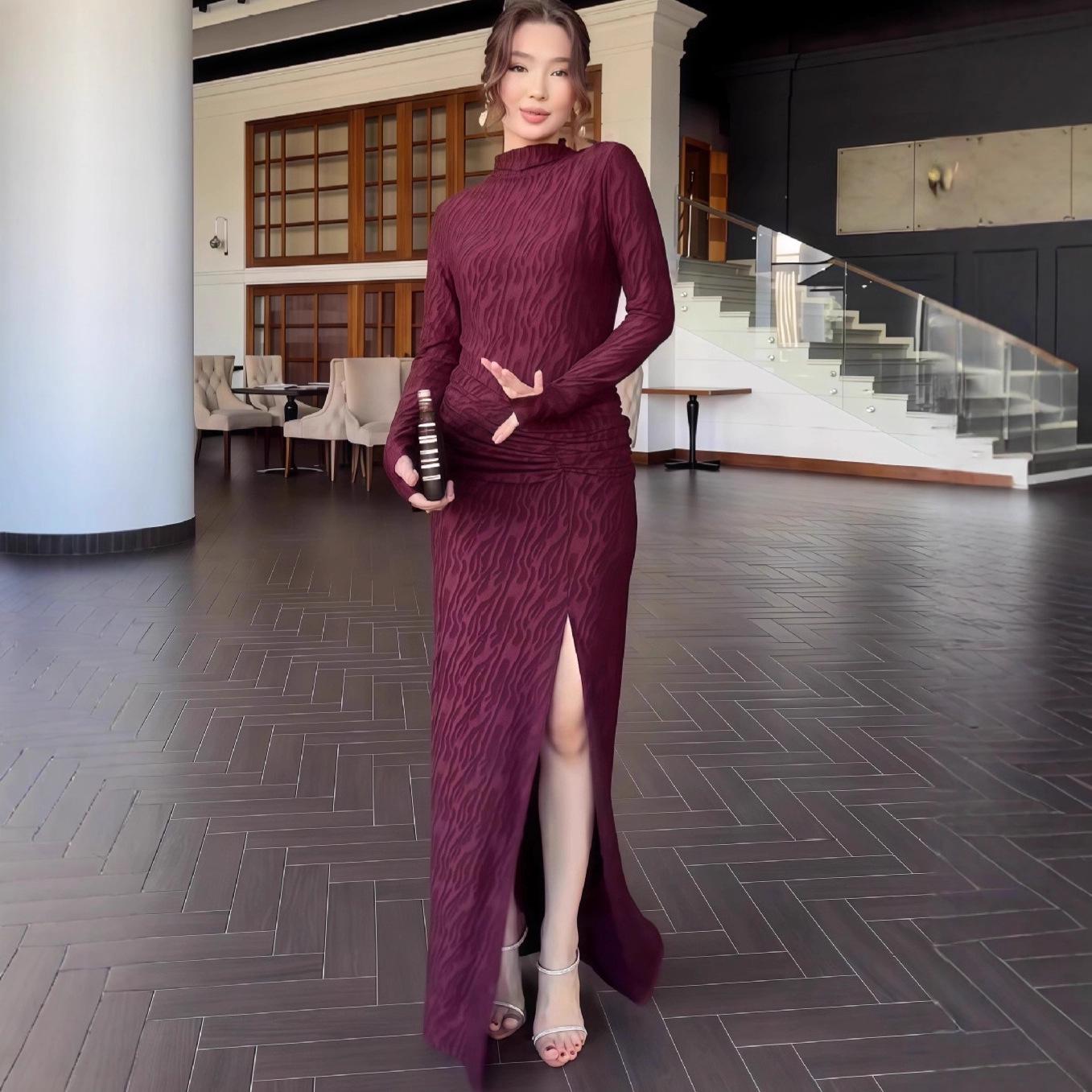 2025 Autumn Fashion: European & American Waist-Slimming Print Long Dress Small