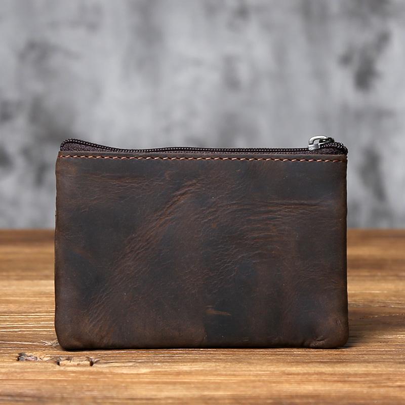 NZPJ Men's Real Leather Card Bag Vintage First Layer Cowhide Lady's Change Purse Zipper Wallet Key Bag Driver's License Bag