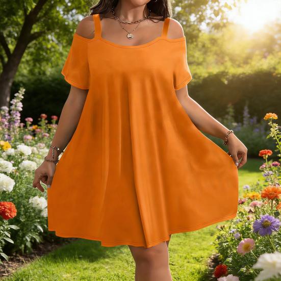 Women's Summer Off Shoulder Mini Dress Short Sleeve Flowy A-line Dress Casual Loose Beach Vacation Sundress