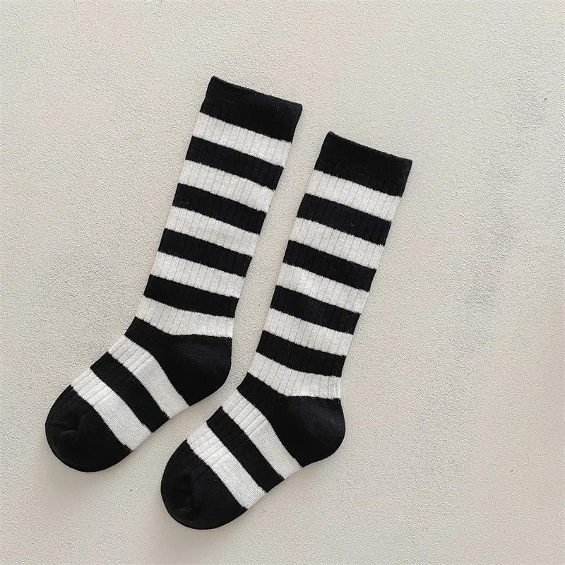 Spring Autumn Baby Cotton Kids Floor Sport Stockings New Korean White Black Striped Knee High Long Socks for Children Clothes