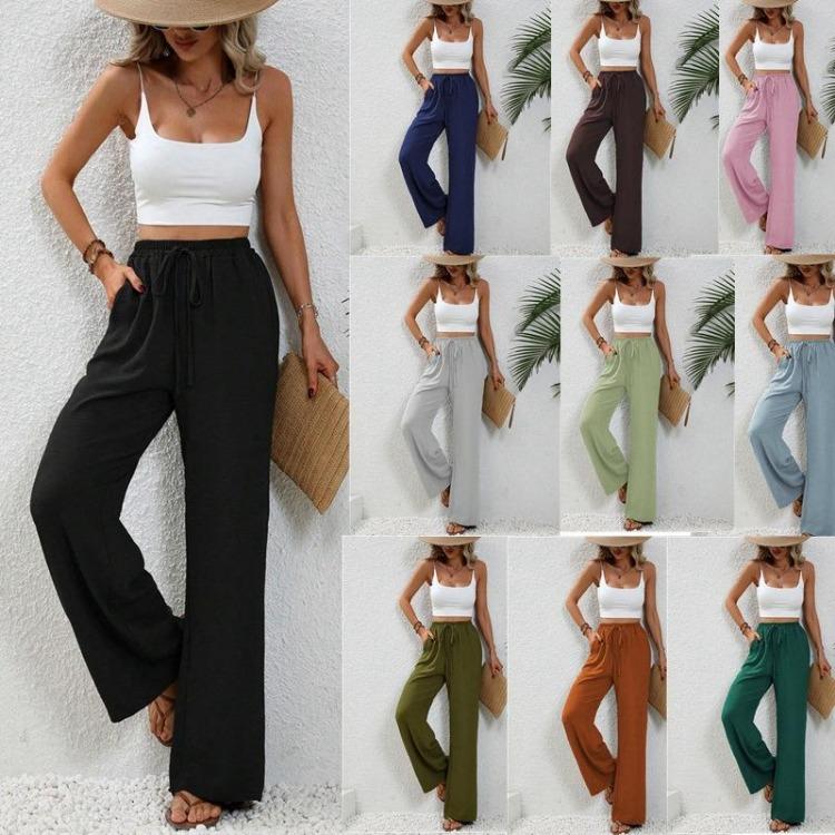 Women's Casual Comfortable Wide Leg Long Pants Solid Color Versatile
