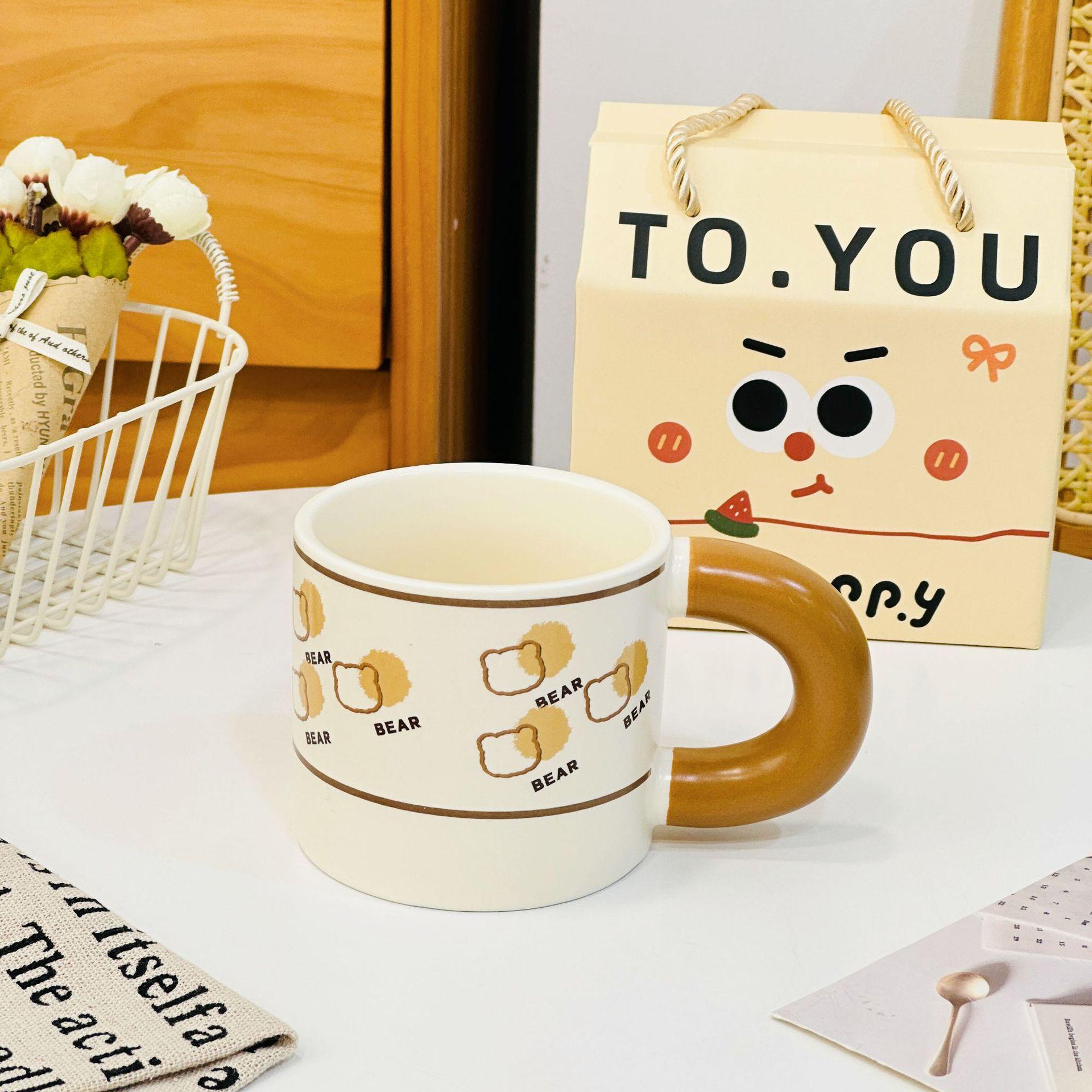 Hochwertige Bären-Cartoon Niedliche Keramiktasse Hochtemperaturbeständig Geschenkbox Becher Souvenir Geschenkset 400ML