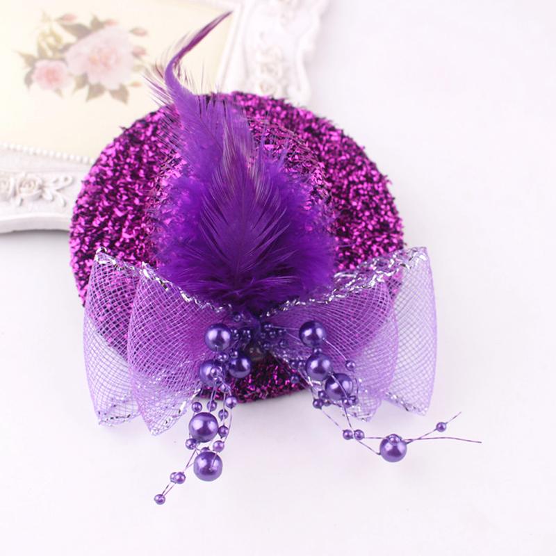 1Pc Headwear Hair Accessories Fascinator Hat Feather Flower Girl Pearl Beaded Decor Hair Clips Children's