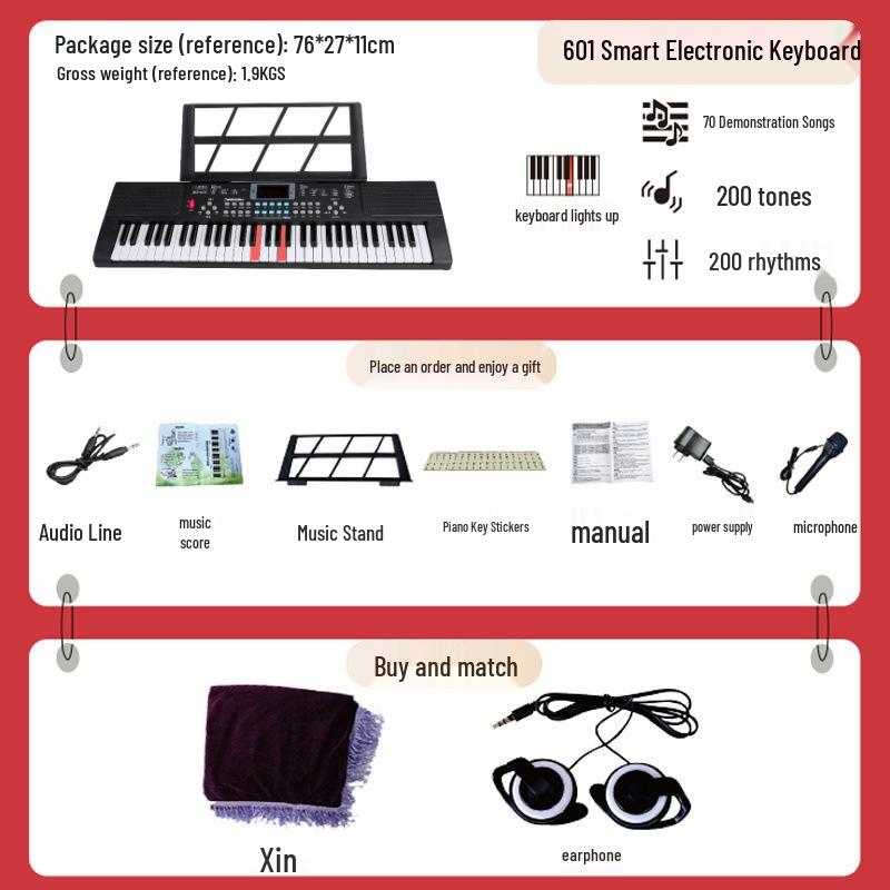 Beginner 61-Key Electronic Keyboard Piano for Home Use and Students