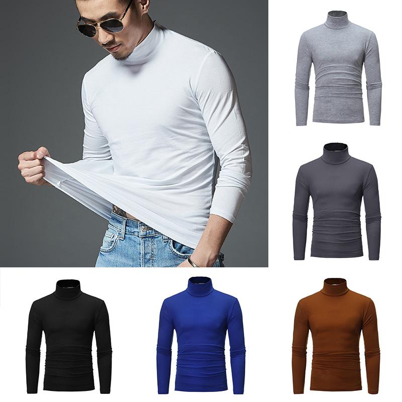 

1 шт., мужские пуловеры, топы, водолазки с длинными рукавами, футболки, рубашки с высоким воротником, приталенные повседневные рубашки