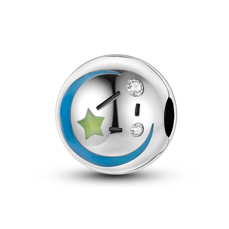 Copper Dark Blue Star Moon Starry Sky Shiny Zircon Beads Suitable For Panoriginal Bracelet Diy Jewelry Birthday