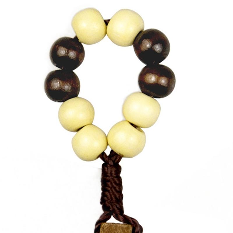 Natural Pine Wood Bead Finger Chain Rosary with Faith Symbol Handcrafted for Baptism and Individual Adornment