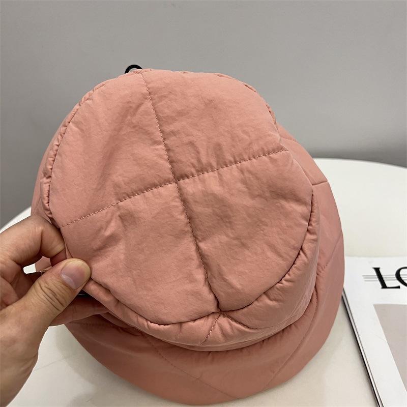 

Nylon waterproof quilted short brim basin hat women s autumn and winter new warm fashion snow fisherman hat tide M（56-58cm） рожевий