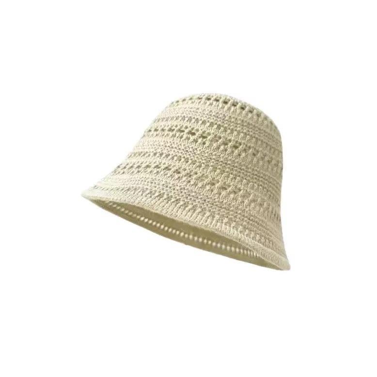 Summer Hollow Breathable Knitted Bucket Hat Thin Sun Hat Versatile Sunscreen New Bucket Basin Hat